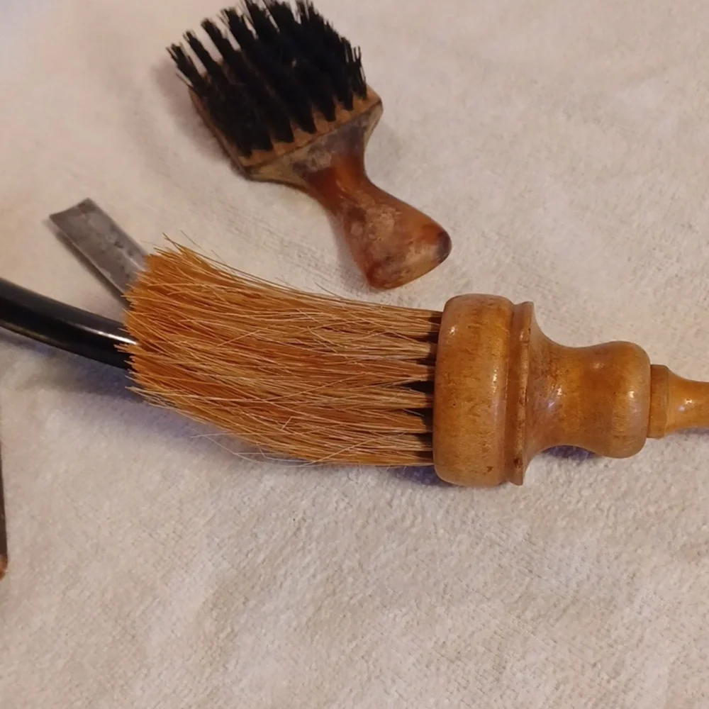 Vintage Barber Set with Black Handle Stright Razor And Brushes